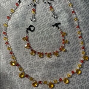 Vintage Yellow and Orange Crystal Necklace, Earrings and Bracelet Set